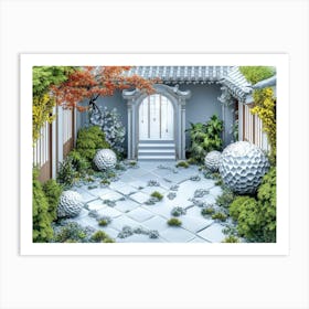 3d Asian Garden Painting Art Print