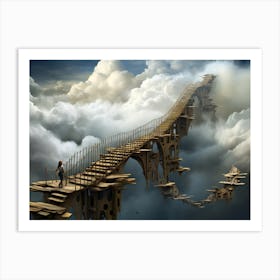 Dreamscape. Serene Skyway: The Wooden Pier's Lake to Sky Passage. Art Print