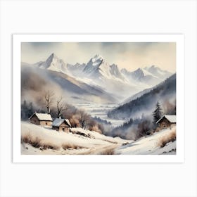 Vintage Muted Winter Mountain Landscape (31) 1 Art Print