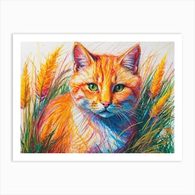 Cat And Foxtail Grass Art Print