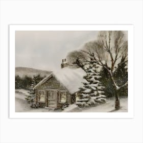 Cottage In The Snow  Art Print