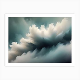 A Soft And Ethereal Image Of White, Fluffy Clouds Against A Dark Blue Background, Creating A Dreamy And Mysterious Atmosphere Art Print