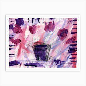 Tulips In A Purple Vase - contemporary floral flowers purple mauve modern mixed media living room Art Print