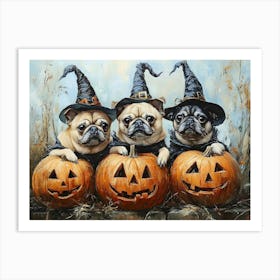 Halloween Pugs In Oil 17 Art Print