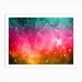 Yellow, Magenta, Teal Galaxy Space Background Art Print