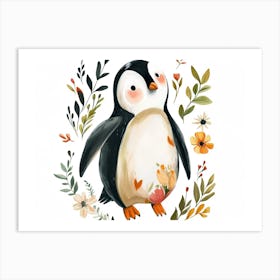 Little Floral Emperor Penguin 3 Art Print