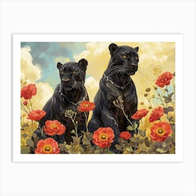 Floral Animal Illustration Black Panther 2 Art Print