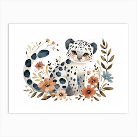 Little Floral Snow Leopard Art Print