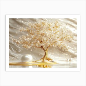 3d Golden Tree and Pearl Art Print