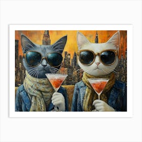 Cats At The Rooftop Bar 1 Art Print