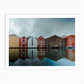 Trondheim Norway reflection in the river of the city | Street travel photography Art Print