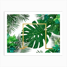 Tropical Leaves And Gold Frame Art Print