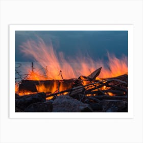 Campfire At Twilight On Beach Art Print