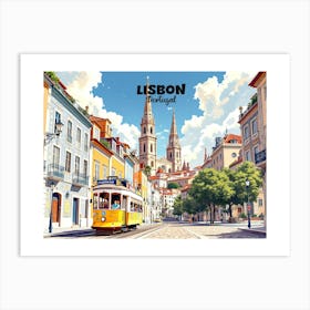 Lisbon Portugal Vintage Travel V 07 Art Print