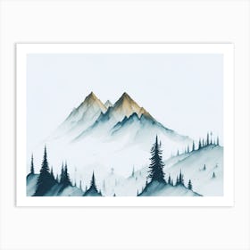 Mountain And Forest In Minimalist Watercolor Horizontal Composition 121 Art Print