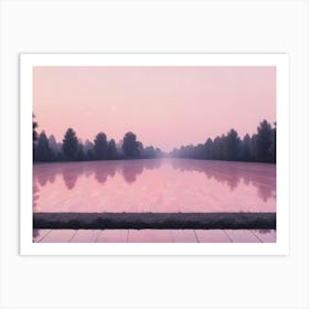 Digital Art Of A Forest Path With Trees On Both Sides Leading To A Reflecting Pond Art Print