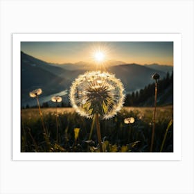 Dandelion sitting on a field, morning or dusk 4 Art Print