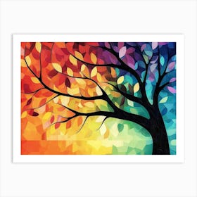 Vibrant 3d Tree Abstraction Colorful Leaves on Hanging Branches Art Print