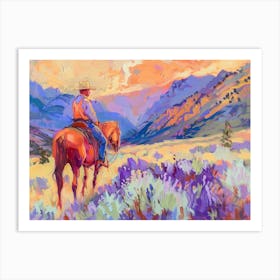 Cowboy Painting Rocky Mountains 5 Art Print