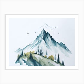 Mountain And Forest In Minimalist Watercolor Horizontal Composition 216 Art Print