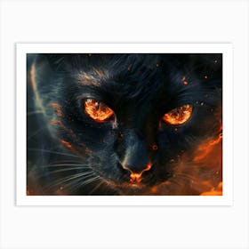 Black Cat With Flames 1 Art Print