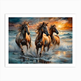 Horses At The Beach - Ai Art Print