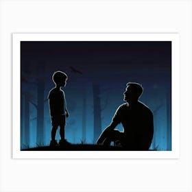 Silhouette Of Father And Son Father's Day Art Print