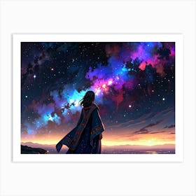 Girl Looking At The Stars Art Print