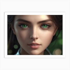 Short Cut With Green Eyes: A Girl With A Model Like Style Art Print