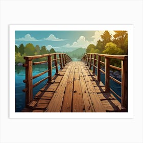 Wooden Bridge In The Forest Art Print