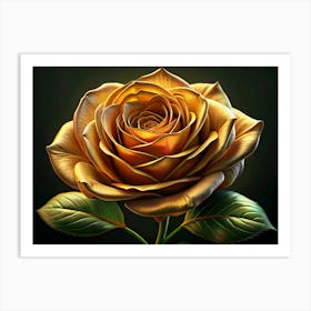 Single Golden Rose On A Black Background Art Print