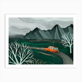 Landscape With Red Car Art Print