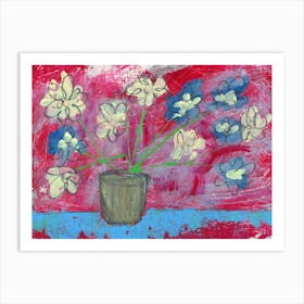 Flowers On Red hand painted artwork painting floral living room kitchen brushstrokes Art Print