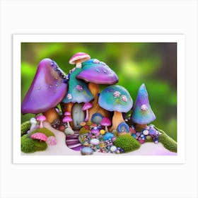 Blue Mushroom Garden Art Print