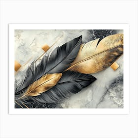 Feathers On Marble Art Print