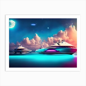 Futuristic Yachts Luxury Colorful Gulf Life In The Future Art Print