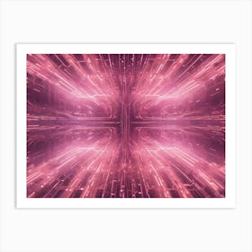 Abstract Image Of A Glowing Pink Grid Pattern With Lines Converging To A Central Point, Resembling A Digital Space Or A Network Art Print