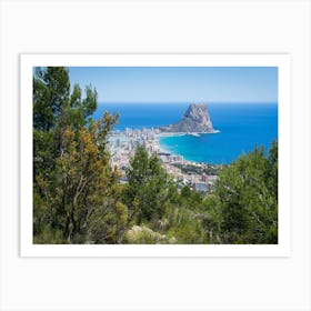 Trees, Mediterranean coast and Peñón de Ifach in Calpe Art Print