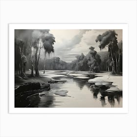 Modern Black And White Landscape Painting Art Print