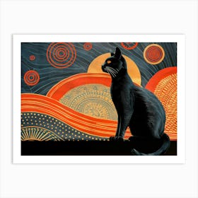 Black Cat At Sunset Art Print