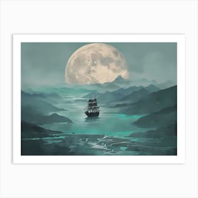 Ship In The Moonlight Art Print