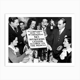 Group Of People Drinking Liquor, Prohibition, Vintage Black and White Old Photo Art Print