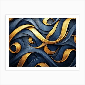 Golden And Dark Blue 3d Modern Art Print