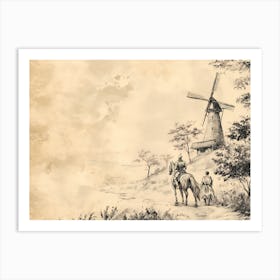 Knight And The Windmill Art Print