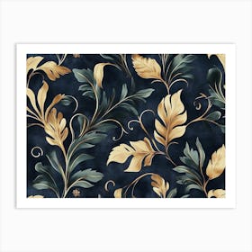 Gold And Blue Leaves 2 Art Print