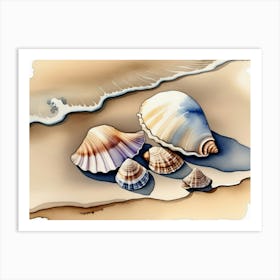 Seashells on the beach, watercolor painting 14 Art Print