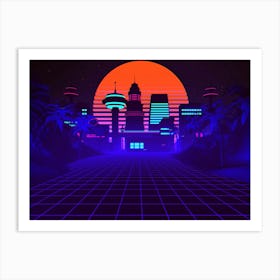 80s Cityscape - Synthwave Neon City 1 Art Print