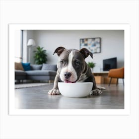 Pit bull Dog Eating From A Bowl Art Print