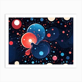 An Abstract Digital Artwork With A Swirling, Dynamic Pattern Of Circles And Dots In Shades Of Blue, Red, And White Art Print