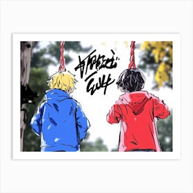 Grafitti Wall Art - Two Boys Standing On A Swing Art Print